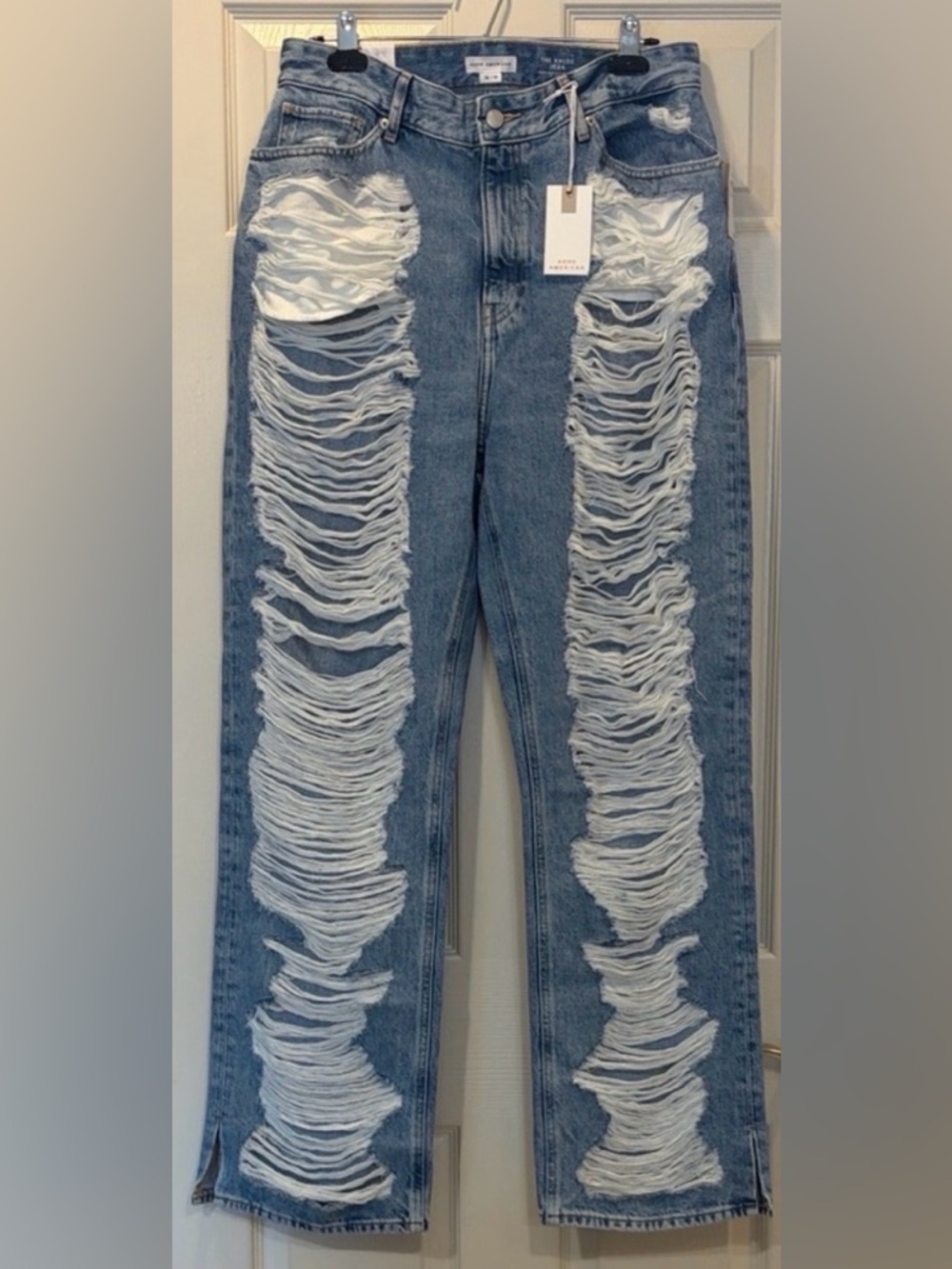 Good American Light Blue Distressed Wide Leg Jeans